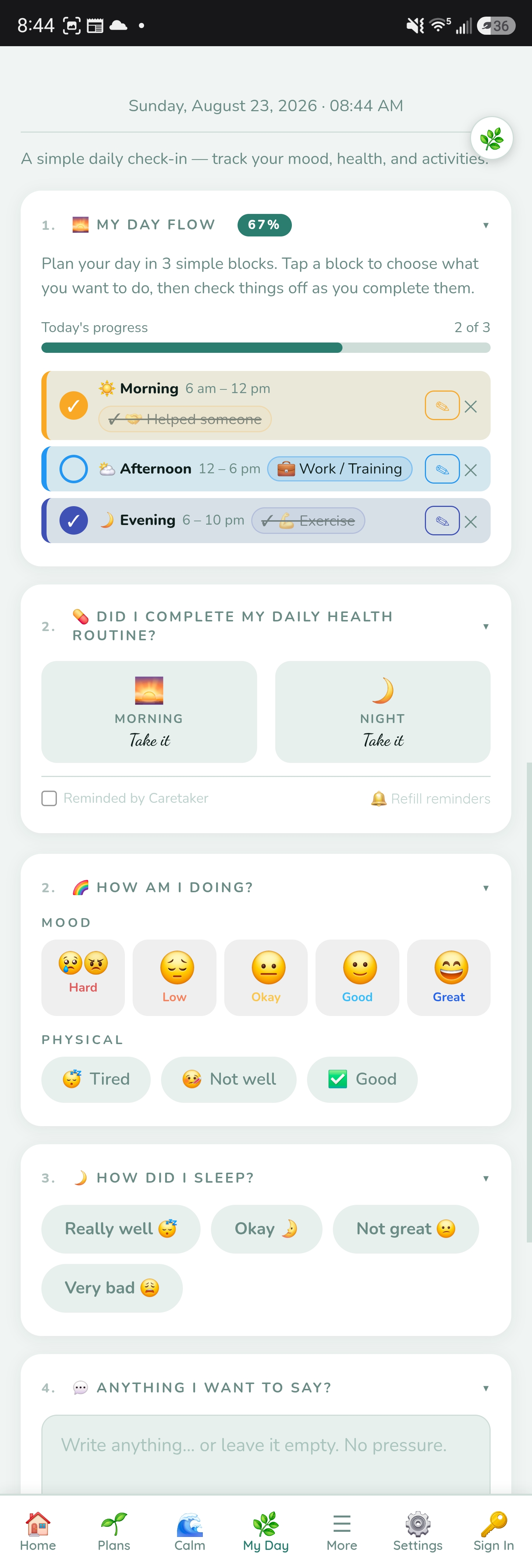 My Day daily check-in